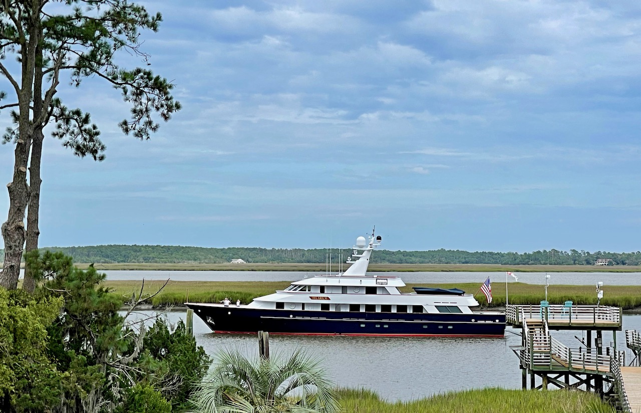 The 114' deep draft Elysium in the Harbor at Sunbury, Georgia