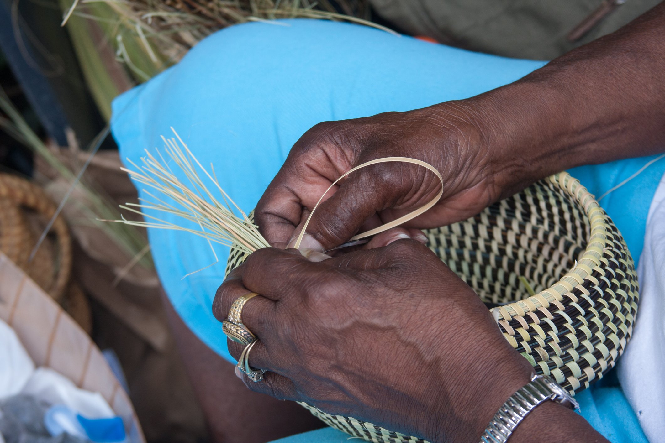 Sweetgrass basket weaving