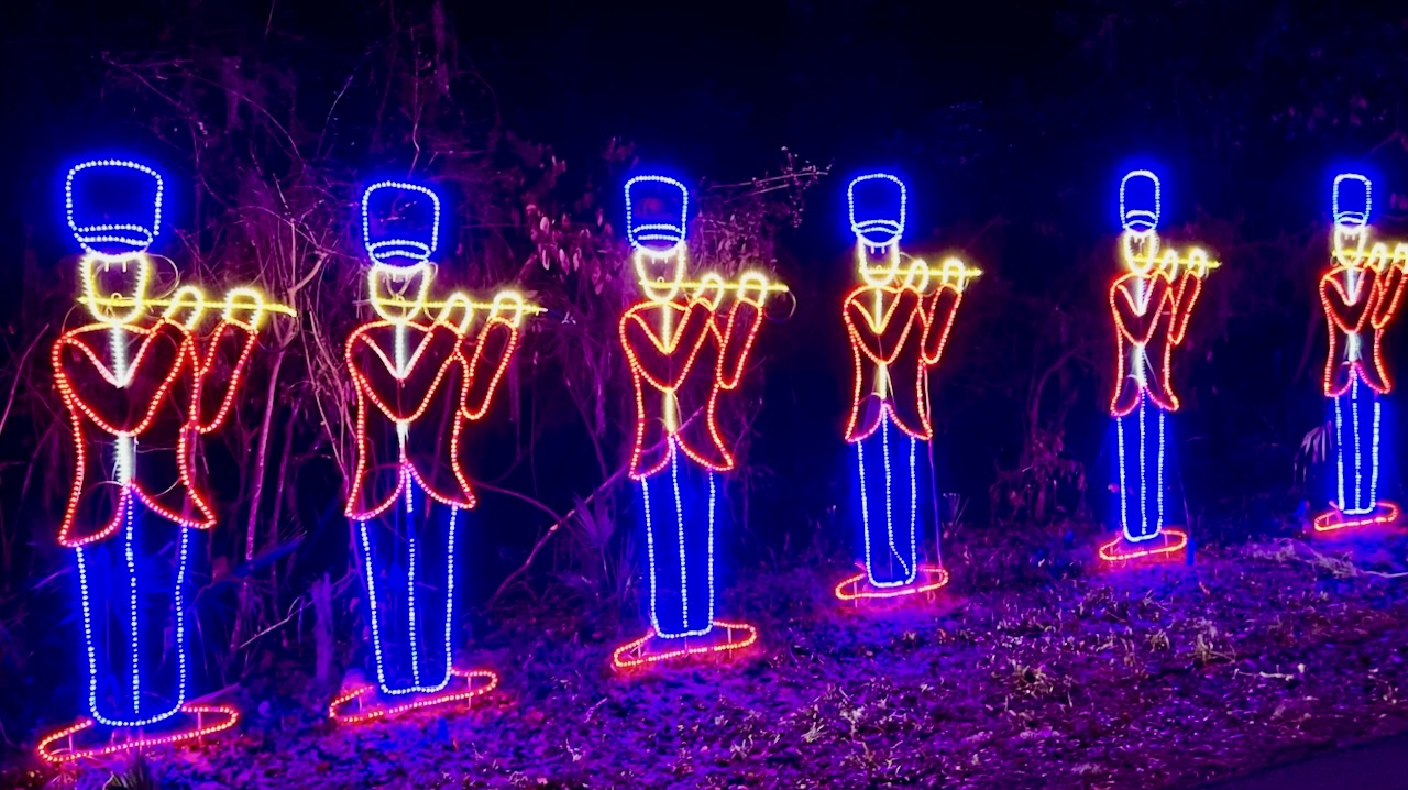 A view of Five Pipers Piping at the Holiday Light Show