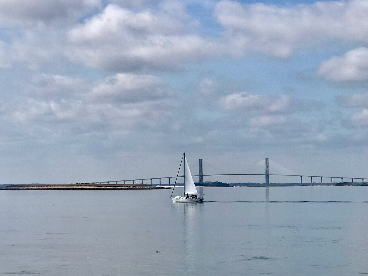 A view of the Sidney Lanier bridge from Saint Andrews park on Jekyll Island