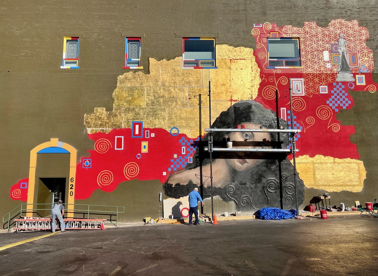 The Venus of the Springs Mural under construction in Hot Springs, Arkansas