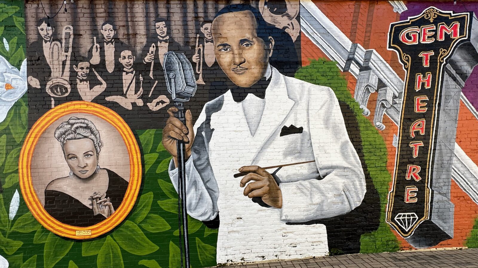 Partial view of mural of Fletcher Henderson and his band at Magnolia Alley, Cuthbert, Georgia