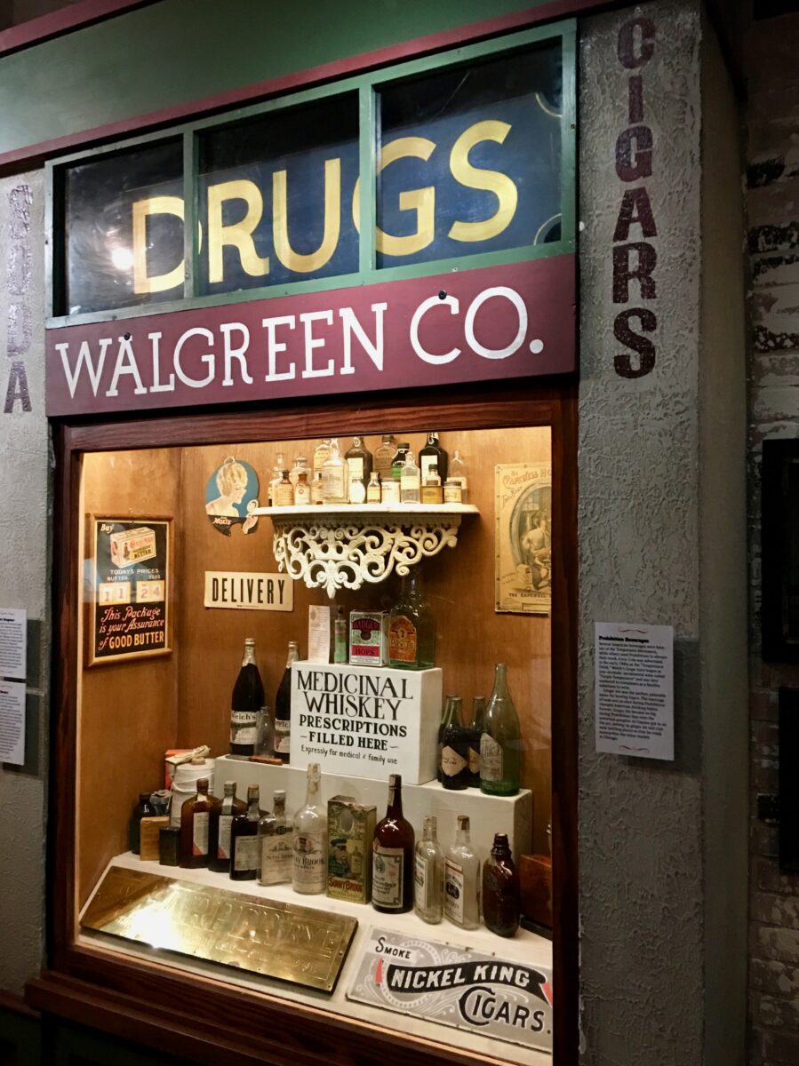 Walgreens Display during Prohibition. Photo by author courtesy of the American Prohibition Museum.
